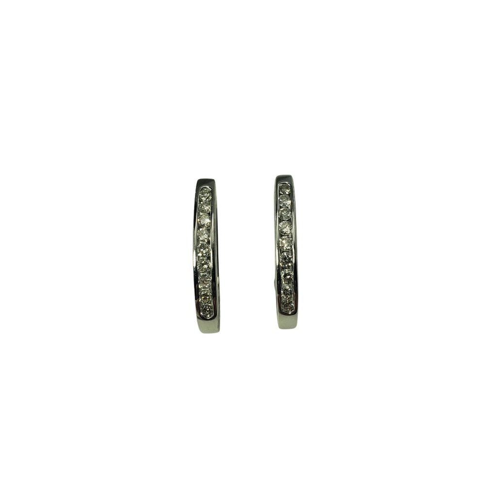 Vintage 14 Karat White Gold Diamond Hoop Earrings #12368